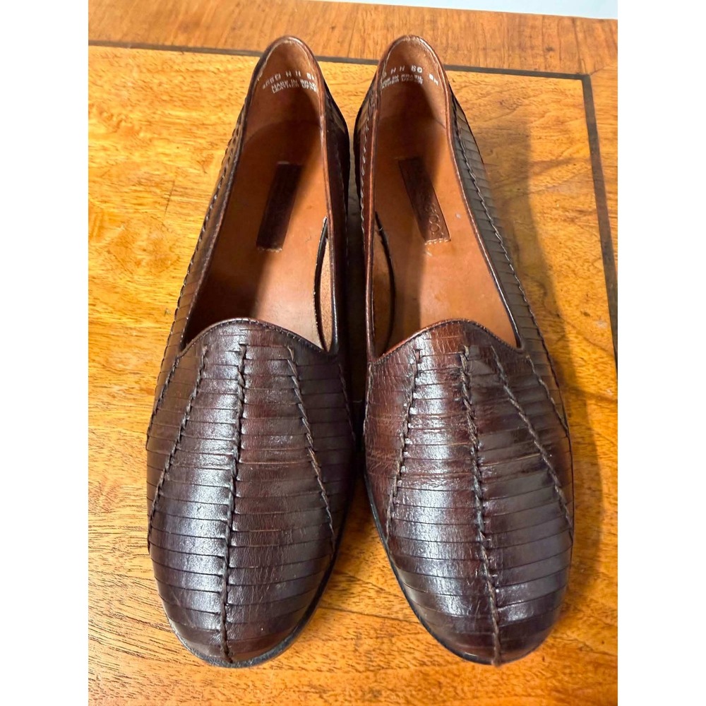 Vtg 90s G.H. Bass & Co. 8 Brown Loafers Woven Leather Flats Slip On Brazil
